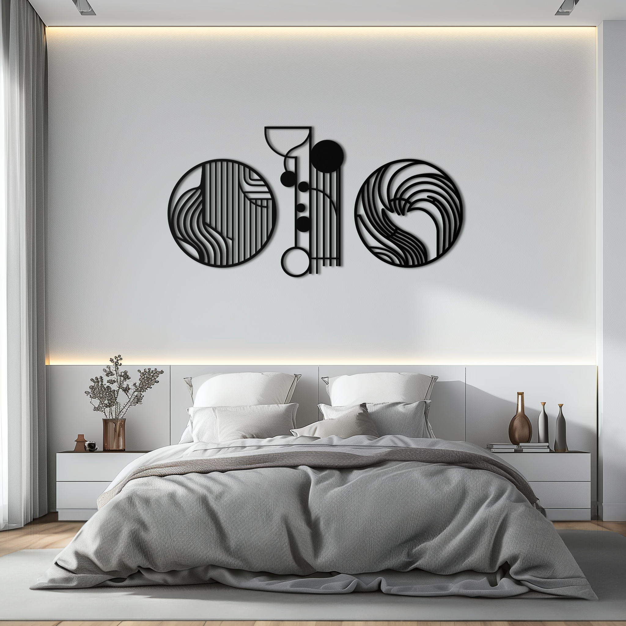 Metal Wall Art 3 Piece Set Modern Abstract Geometric Matte Black