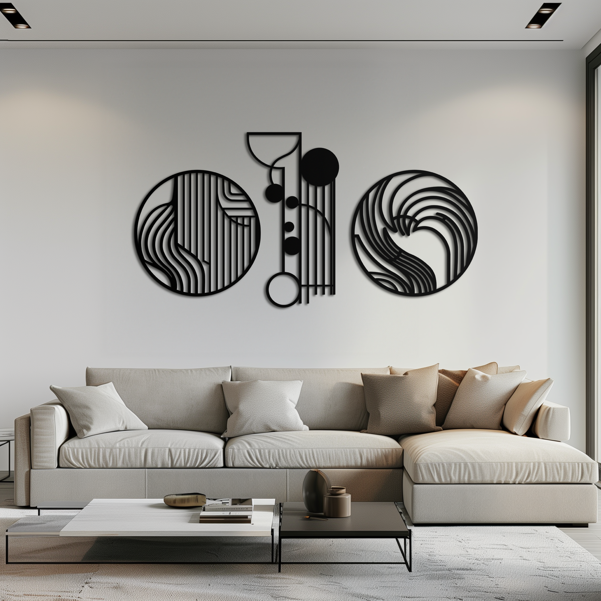 Metal Wall Art 3 Piece Set Modern Abstract Geometric Matte Black