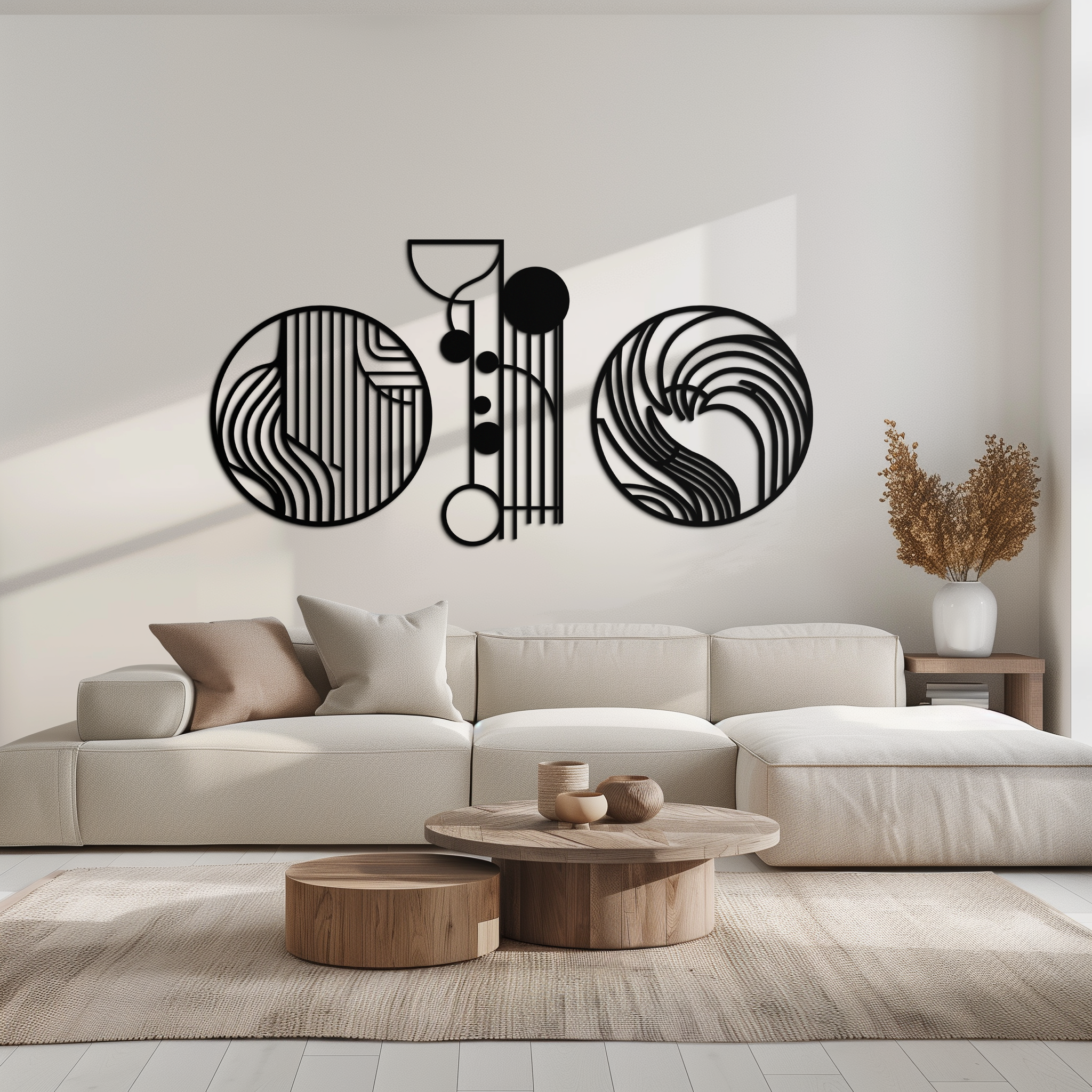 Metal Wall Art 3 Piece Set Modern Abstract Geometric Matte Black