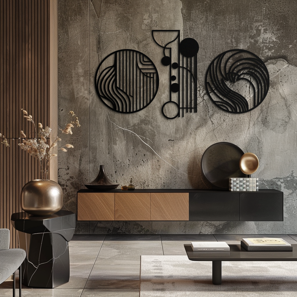 Metal Wall Art 3 Piece Set Modern Abstract Geometric Matte Black