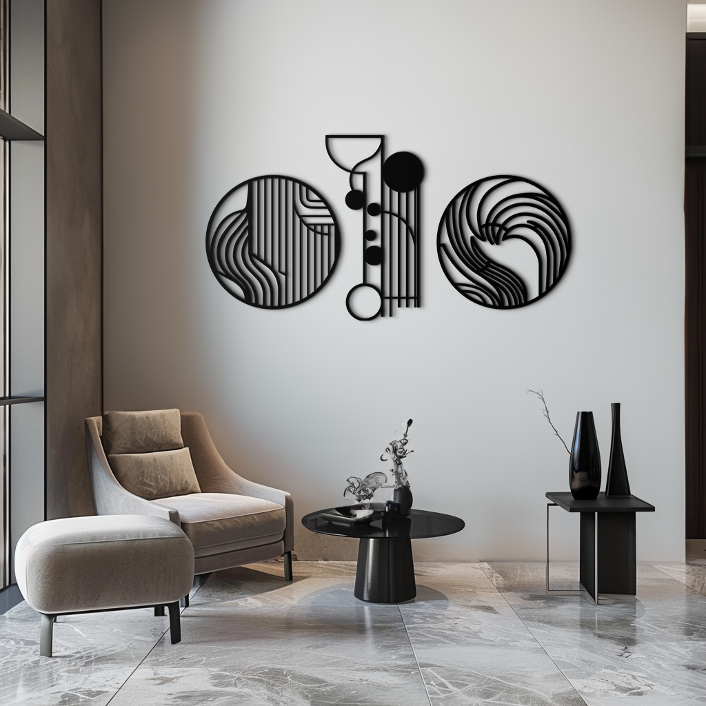 Metal Wall Art 3 Piece Set Modern Abstract Geometric Matte Black