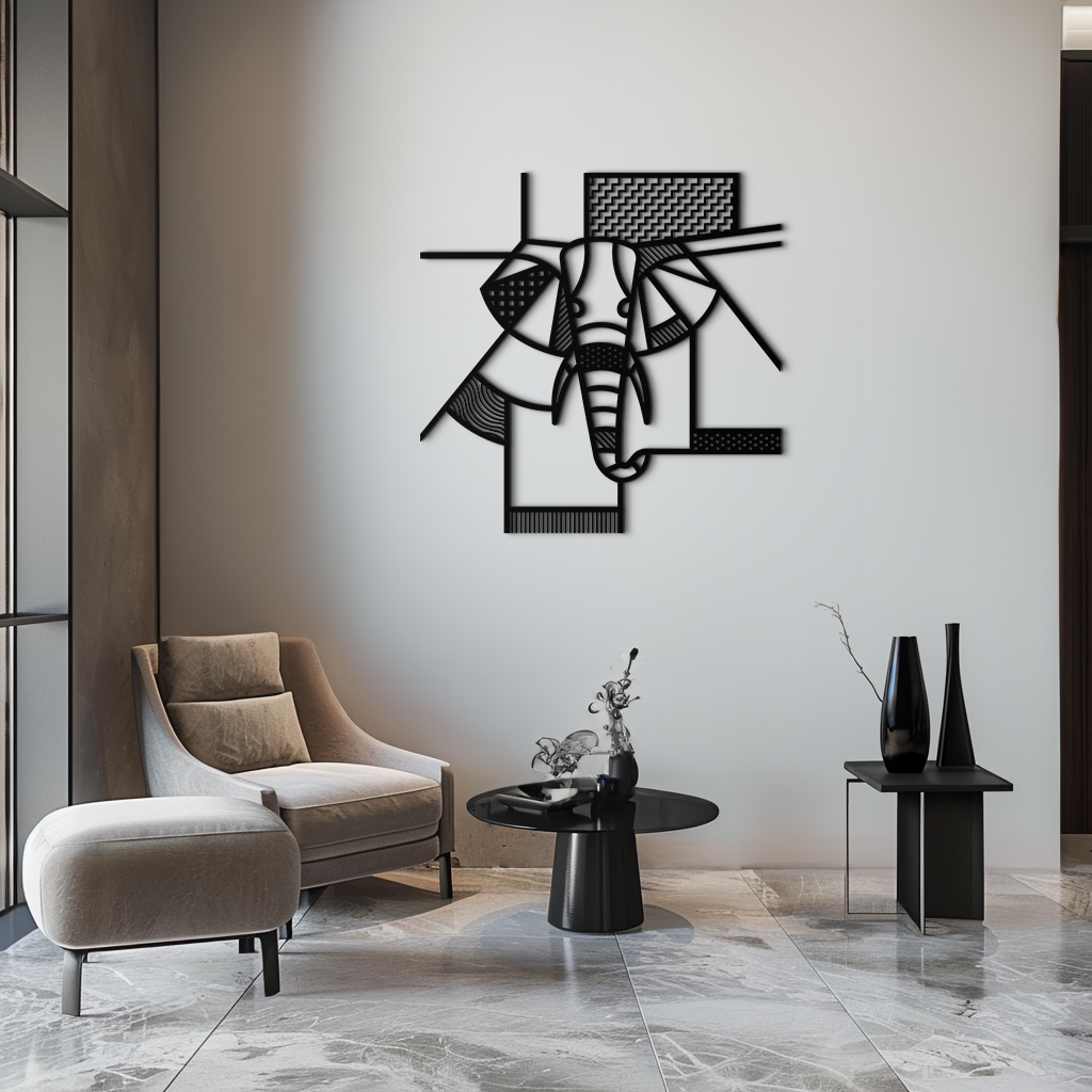 Geometric Elephant Metal Wall Art Abstract Modern Safari Animal Silhouette Piece