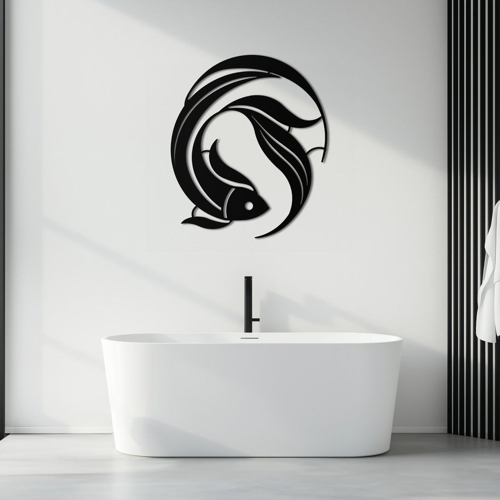 Metal Japanese Fish Wall Art - Minimalist Elegant Ocean Design