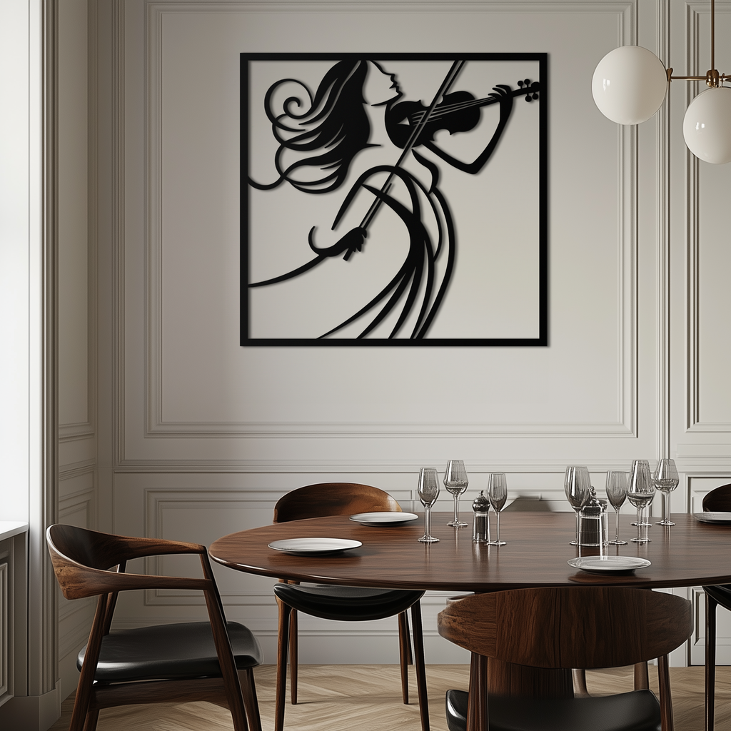 Metal Wall Art Woman Violinist Modern Classical Musical Silhouette Home Decor