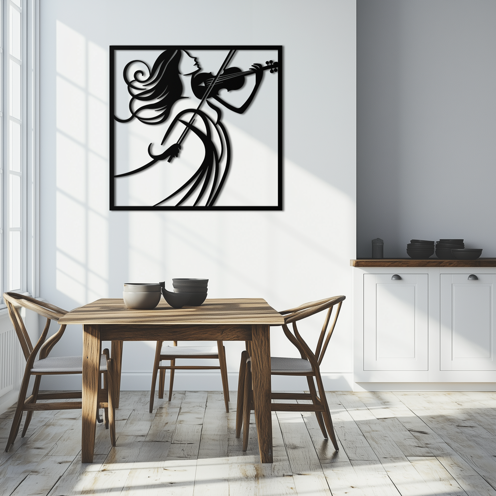 Metal Wall Art Woman Violinist Modern Classical Musical Silhouette Home Decor