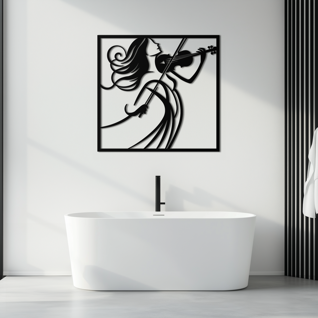 Metal Wall Art Woman Violinist Modern Classical Musical Silhouette Home Decor