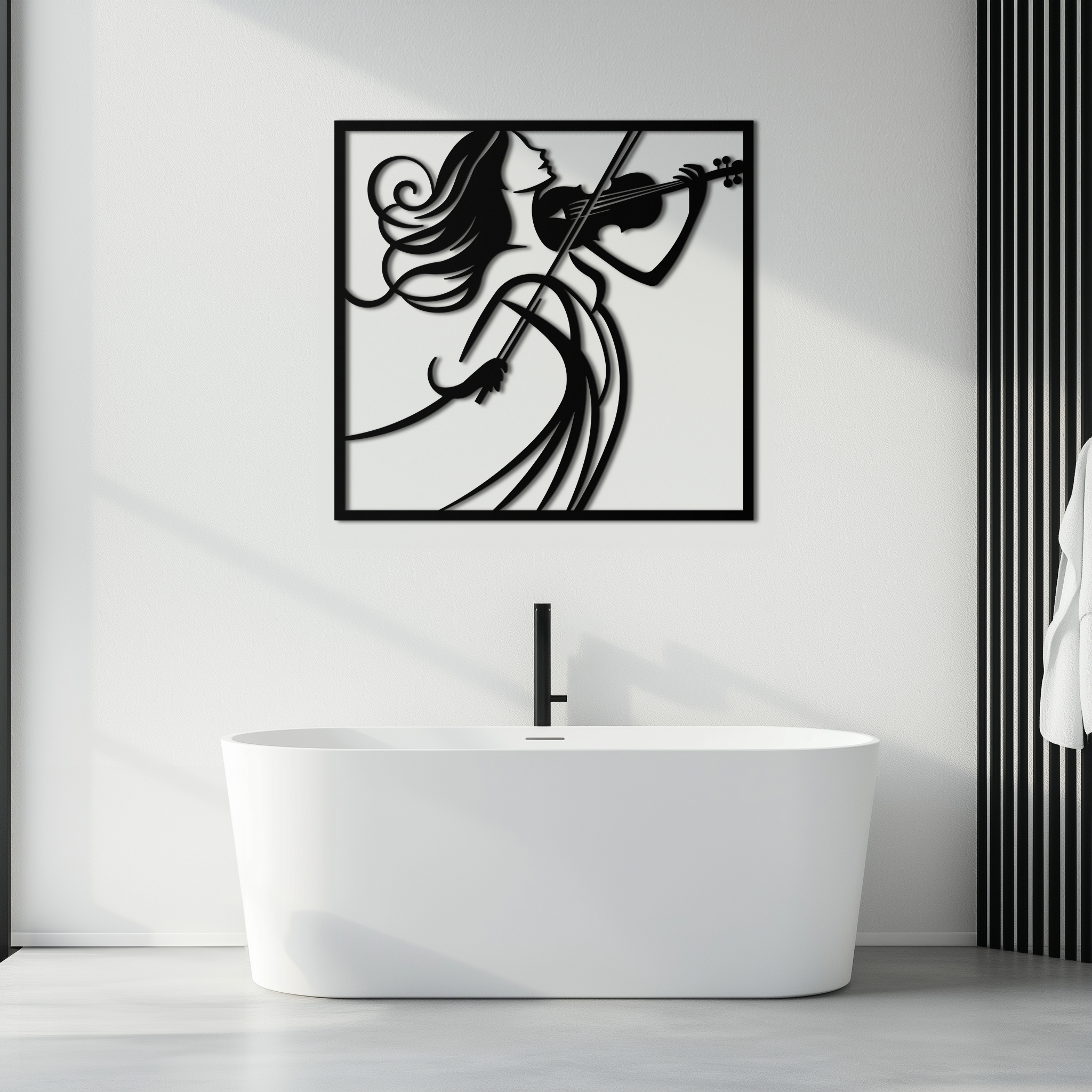 Metal Wall Art Woman Violinist Modern Classical Musical Silhouette Home Decor