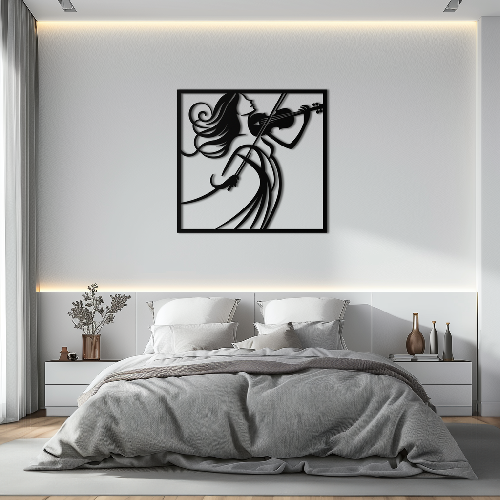 Metal Wall Art Woman Violinist Modern Classical Musical Silhouette Home Decor