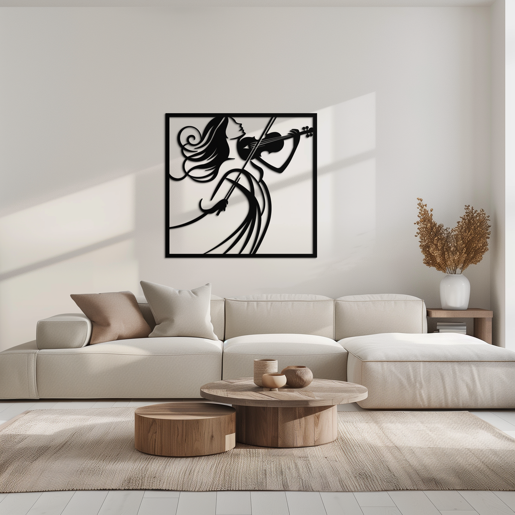 Metal Wall Art Woman Violinist Modern Classical Musical Silhouette Home Decor