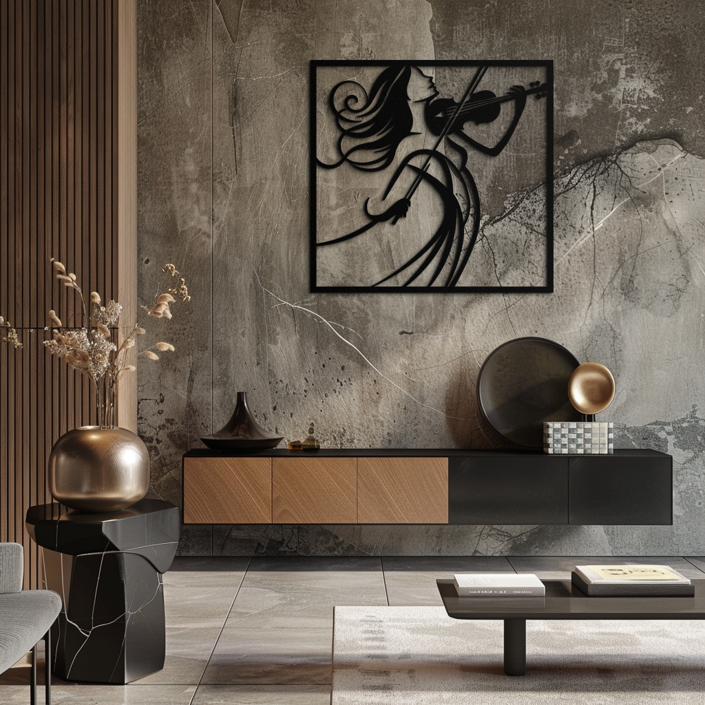 Metal Wall Art Woman Violinist Modern Classical Musical Silhouette Home Decor