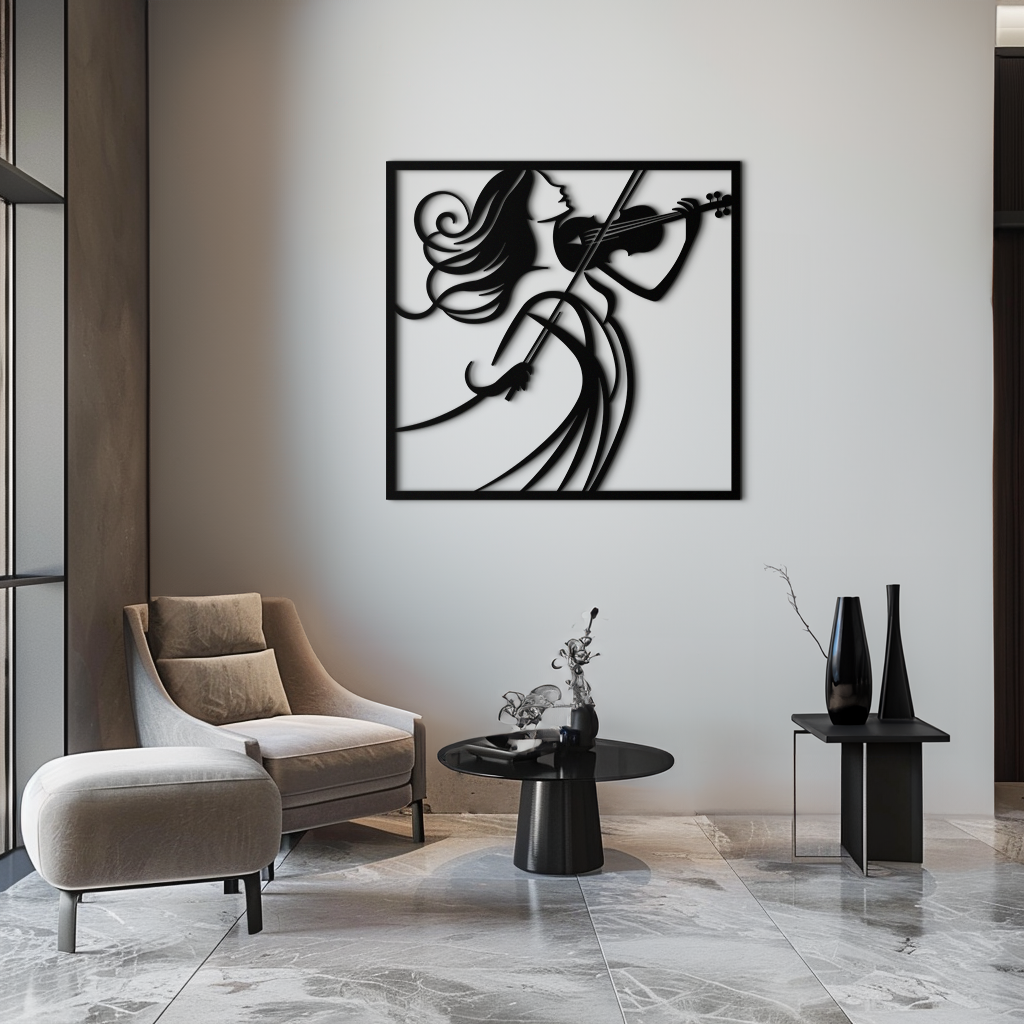 Metal Wall Art Woman Violinist Modern Classical Musical Silhouette Home Decor