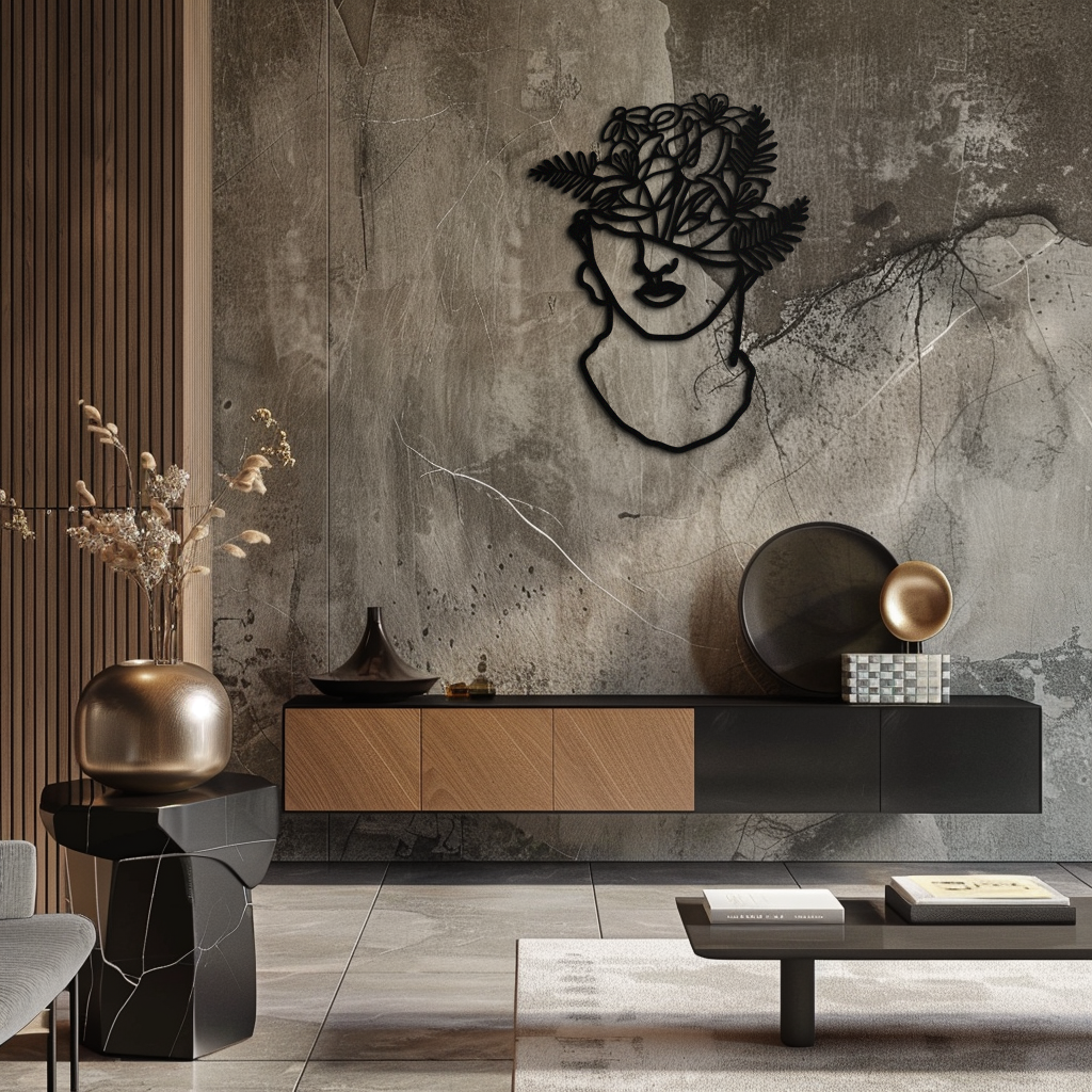 Metal Wall Art Floral Greek Statue Modern Abstract Minimalist Line Drawing Decor