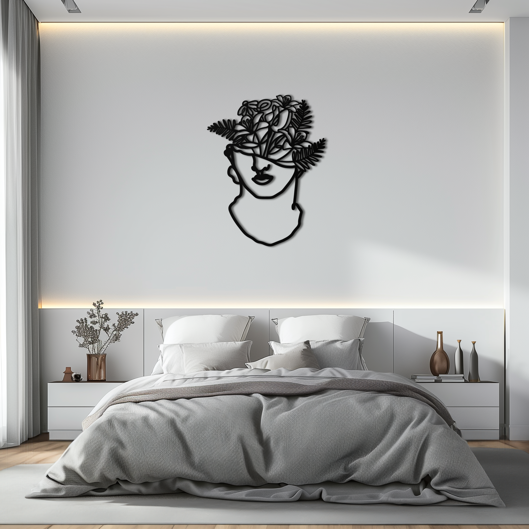 Metal Wall Art Floral Greek Statue Modern Abstract Minimalist Line Drawing Decor
