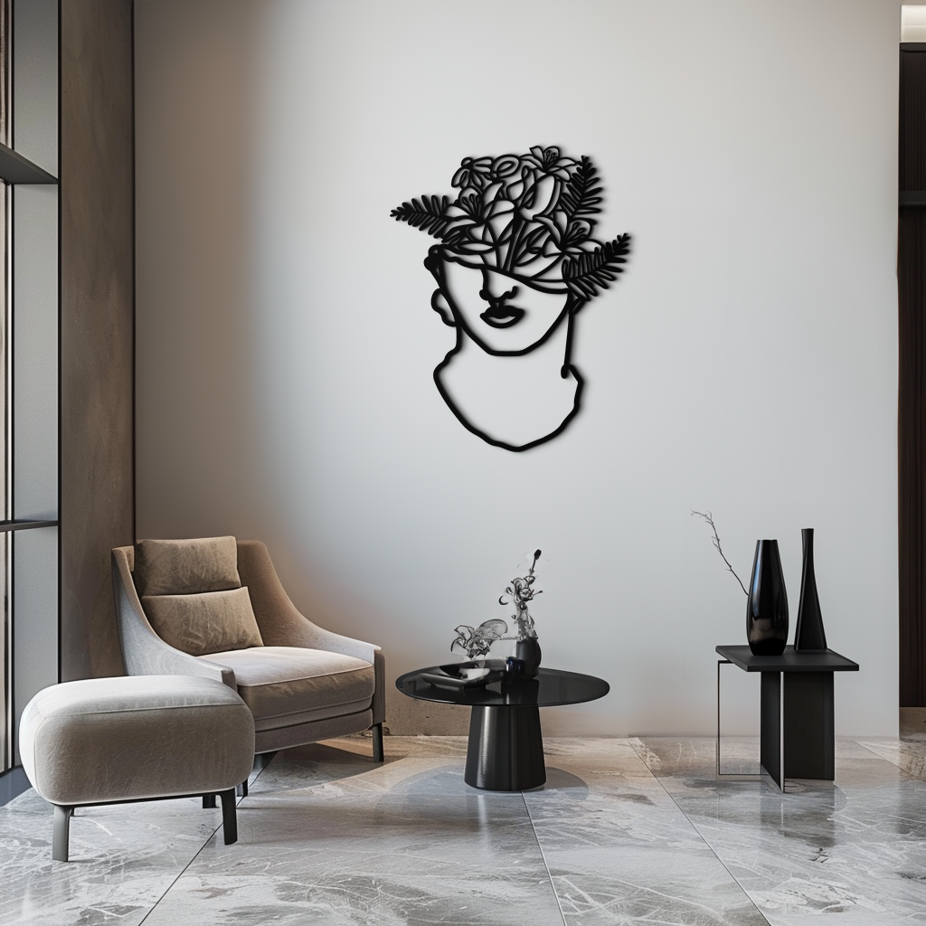 Metal Wall Art Floral Greek Statue Modern Abstract Minimalist Line Drawing Decor