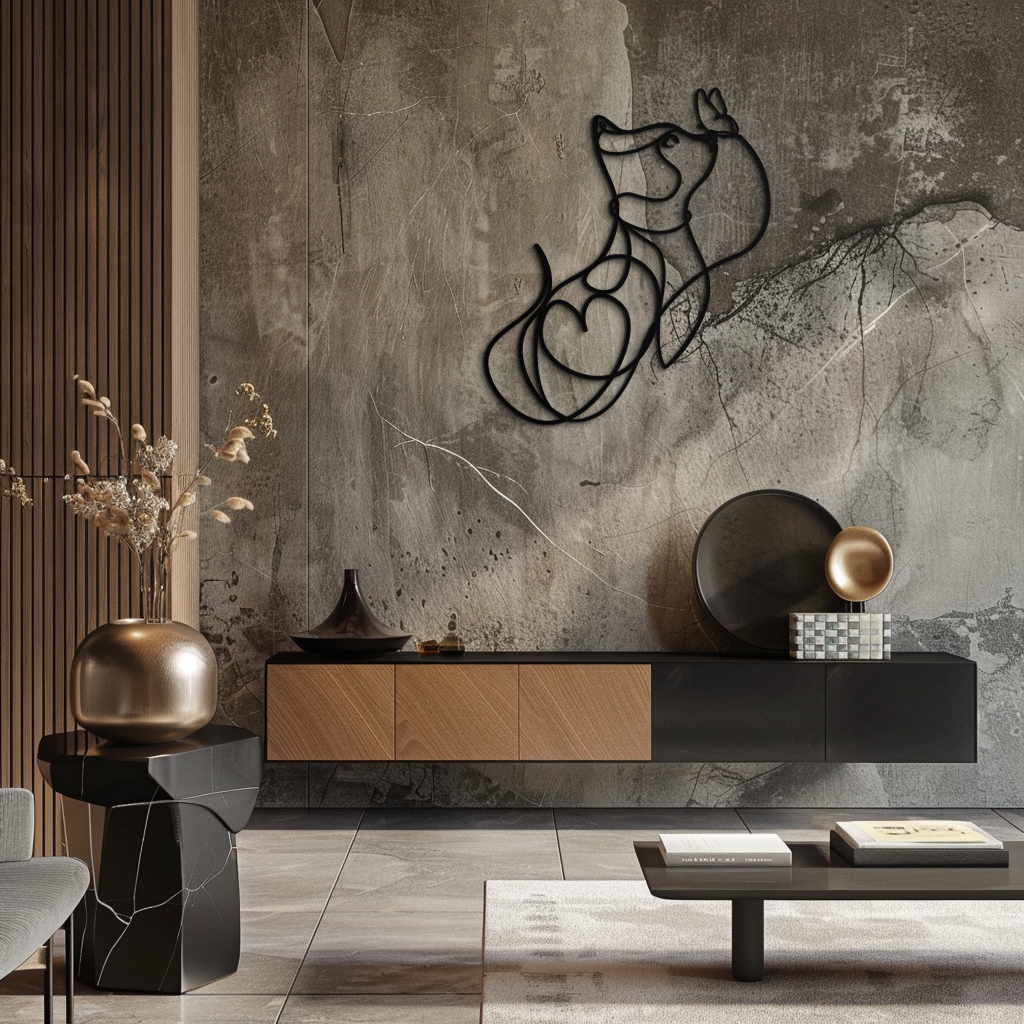 Black Steel Metal Wall Decor Dog and Butterfly - Minimalist Single Line Pet Artwork