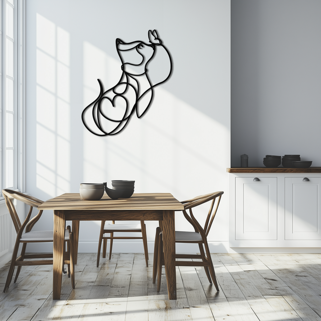 Black Steel Metal Wall Decor Dog and Butterfly - Minimalist Single Line Pet Artwork