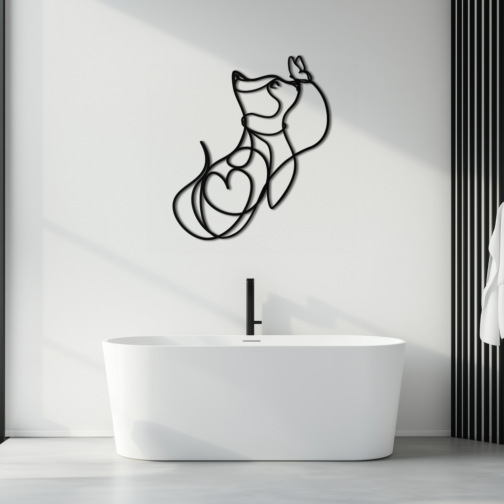 Black Steel Metal Wall Decor Dog and Butterfly - Minimalist Single Line Pet Artwork