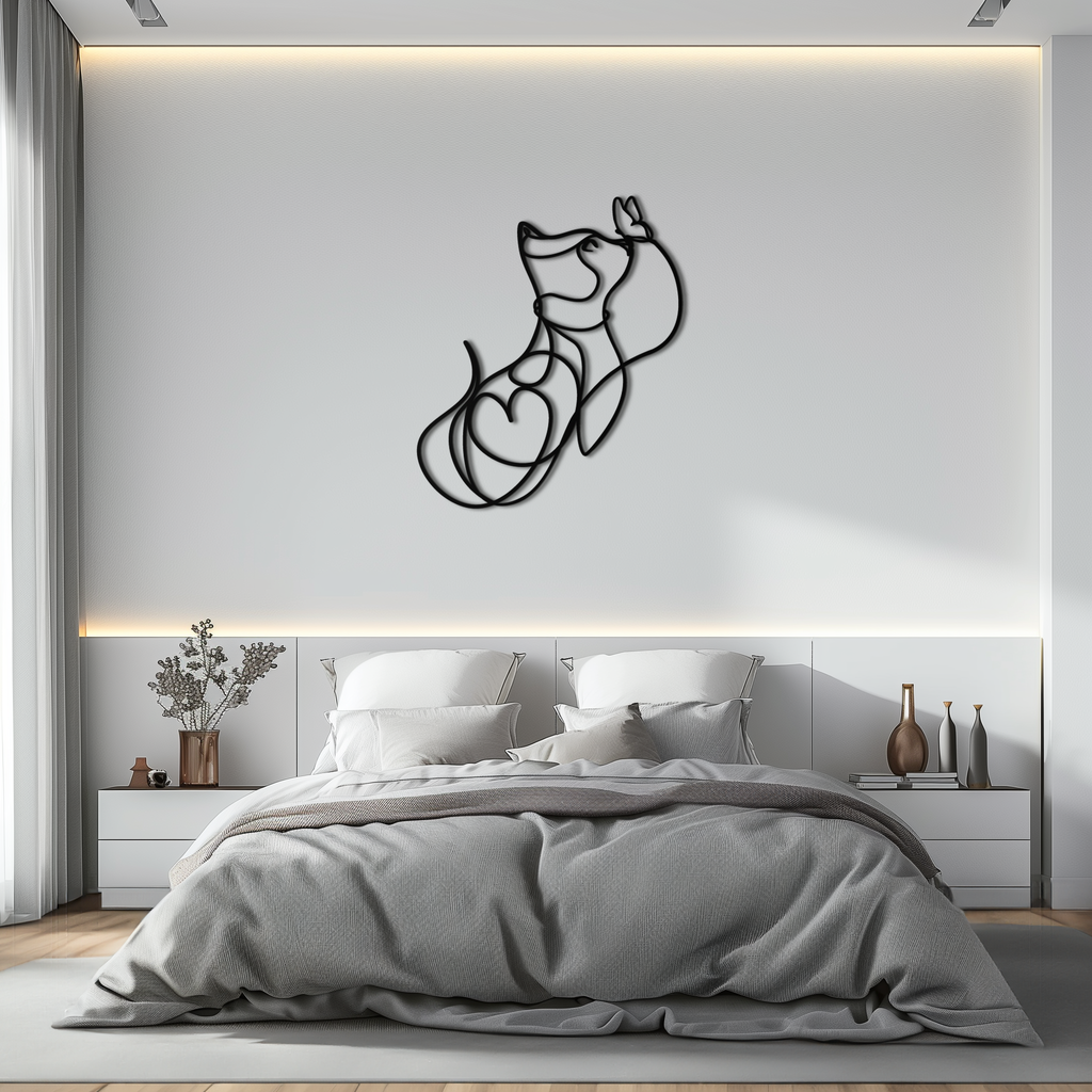 Black Steel Metal Wall Decor Dog and Butterfly - Minimalist Single Line Pet Artwork