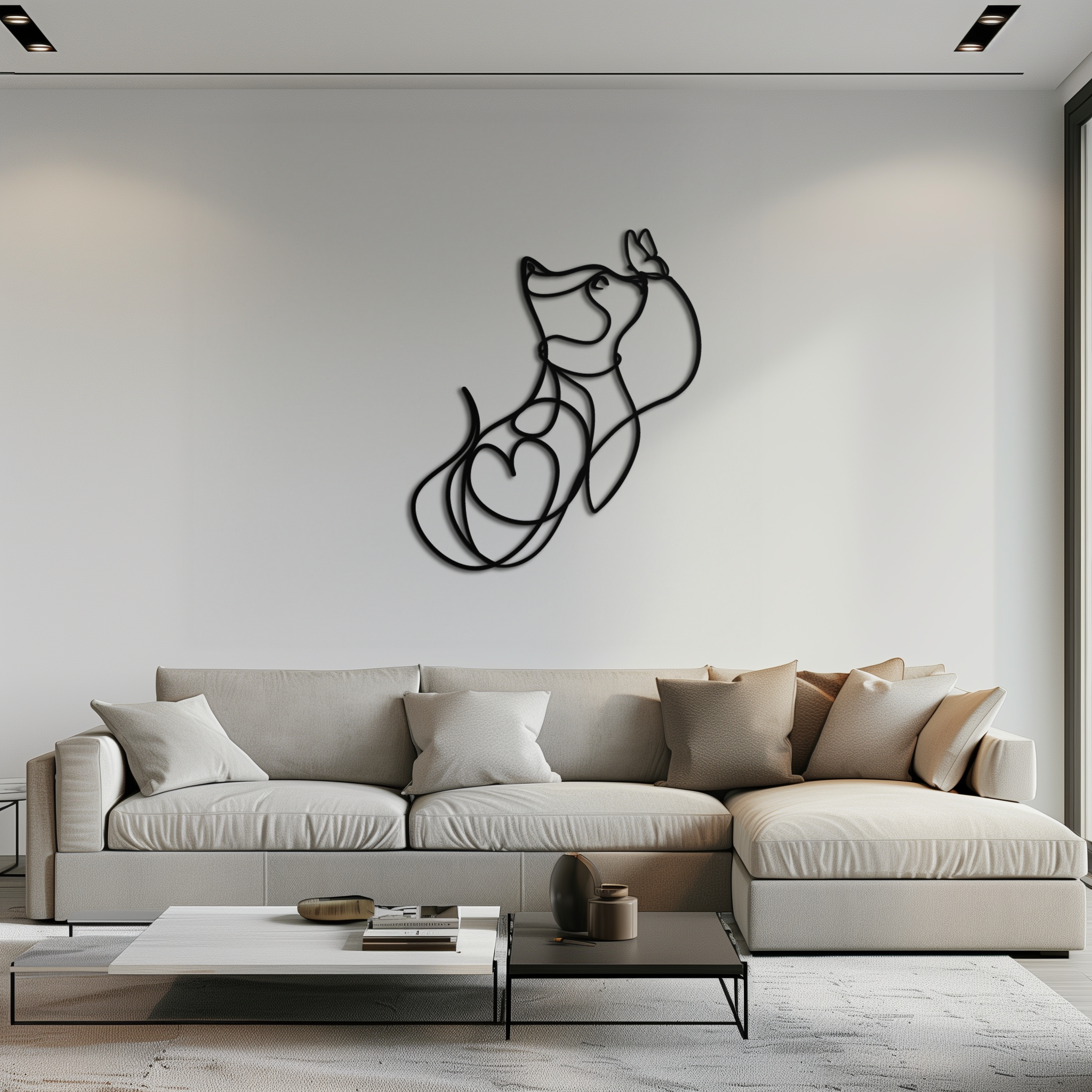 Black Steel Metal Wall Decor Dog and Butterfly - Minimalist Single Line Pet Artwork