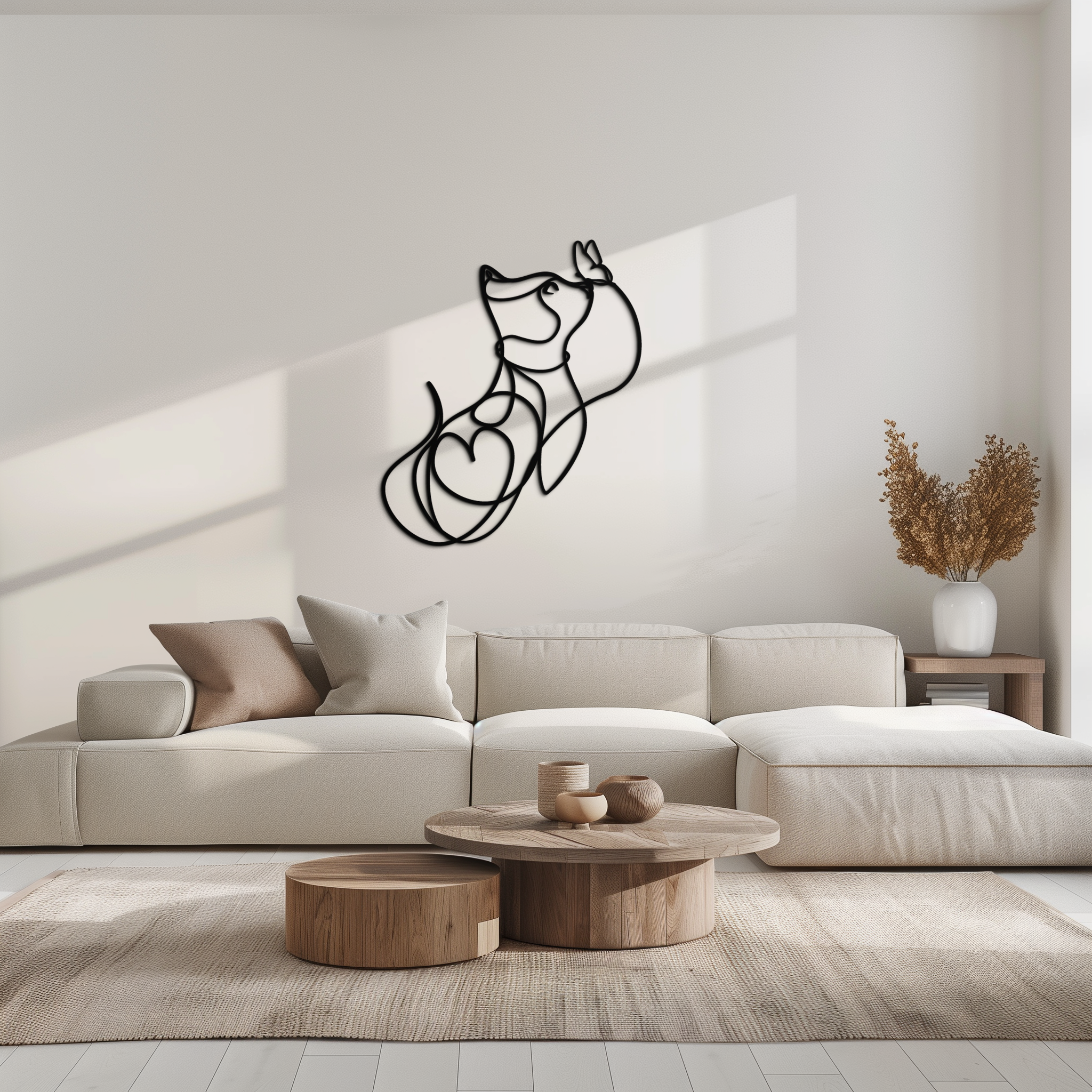 Black Steel Metal Wall Decor Dog and Butterfly - Minimalist Single Line Pet Artwork