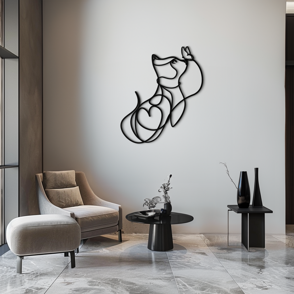 Black Steel Metal Wall Decor Dog and Butterfly - Minimalist Single Line Pet Artwork