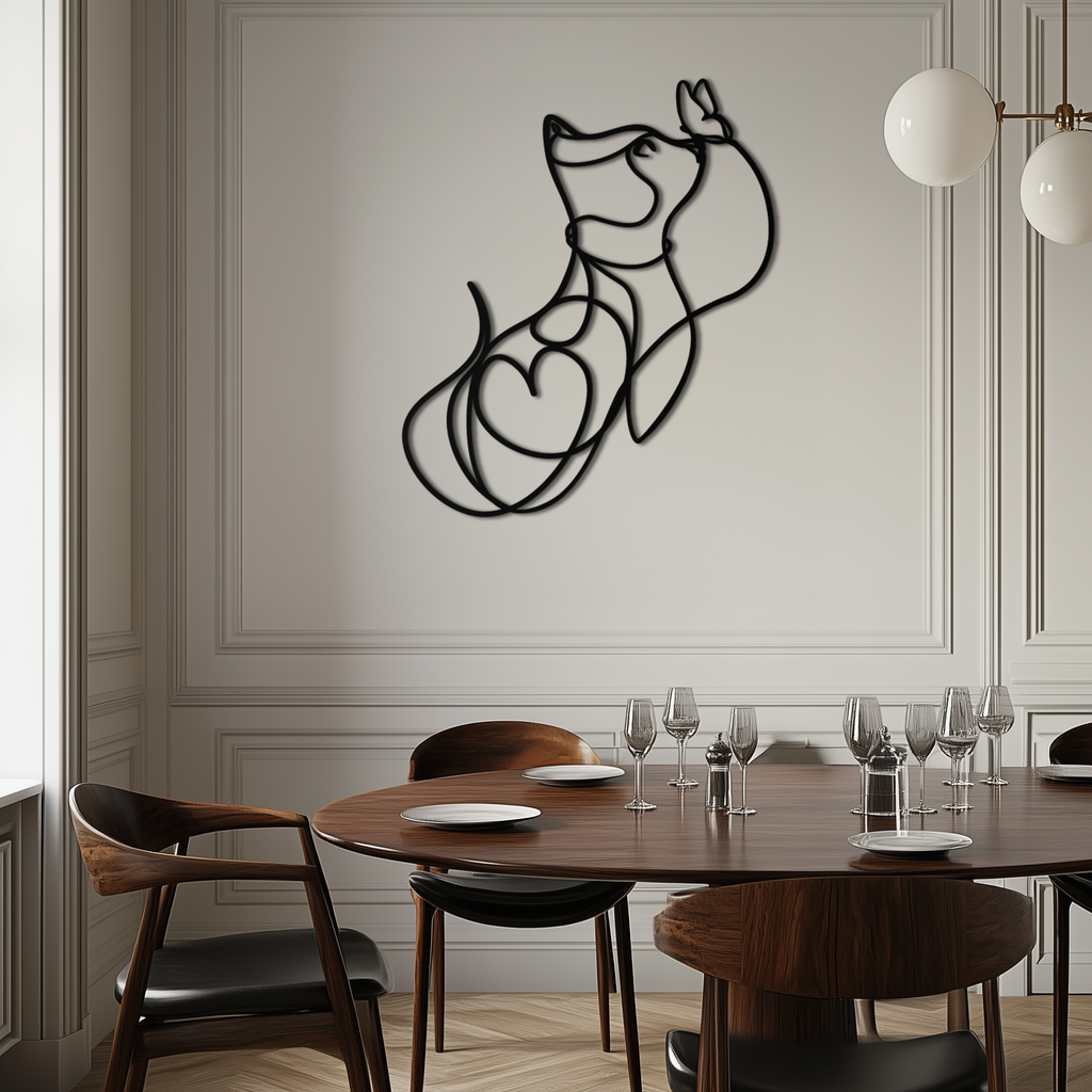 Black Steel Metal Wall Decor Dog and Butterfly - Minimalist Single Line Pet Artwork