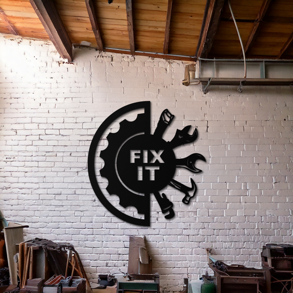 Black Steel Metal Wall Art - Industrial Gear and Tool Silhouette