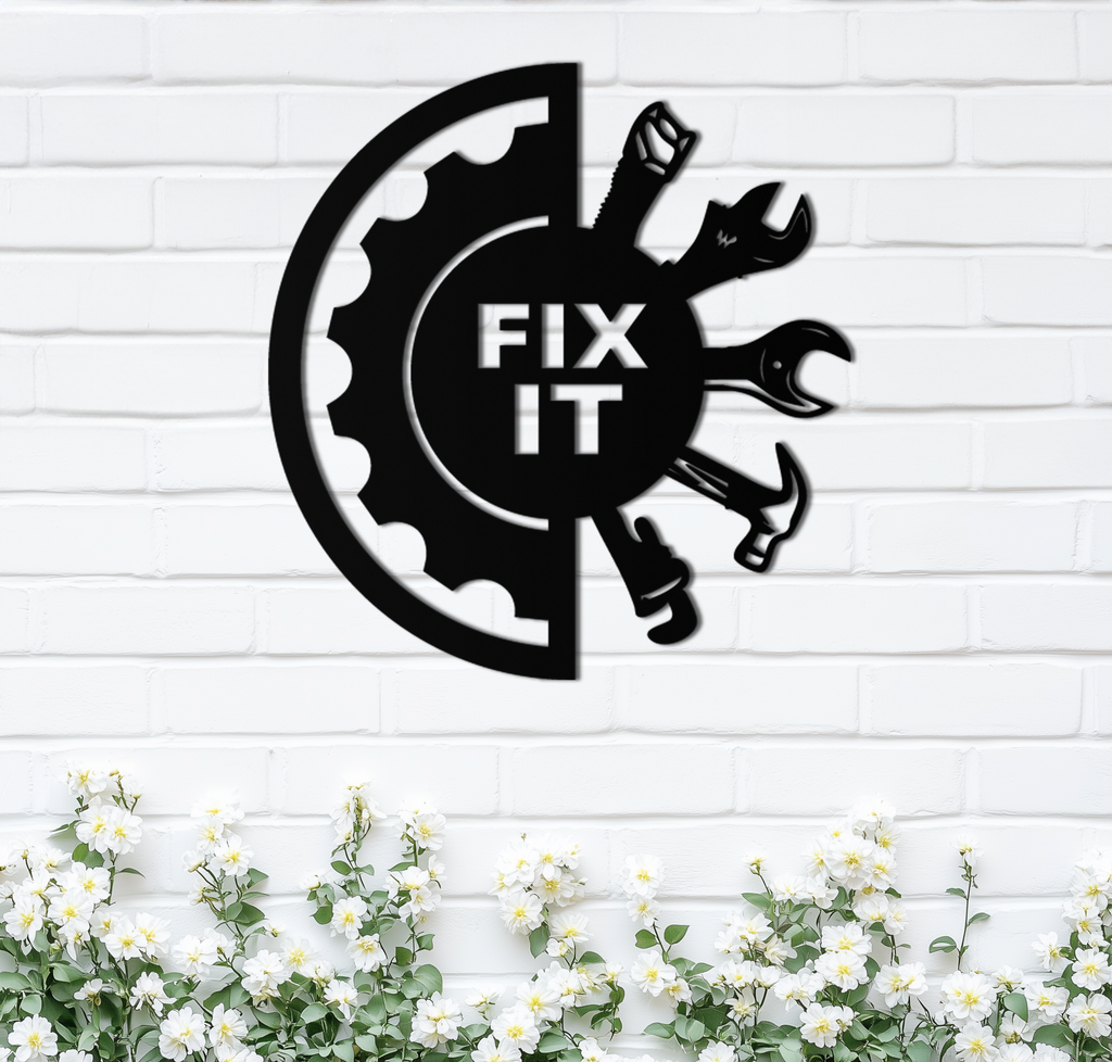 Black Steel Metal Wall Art - Industrial Gear and Tool Silhouette