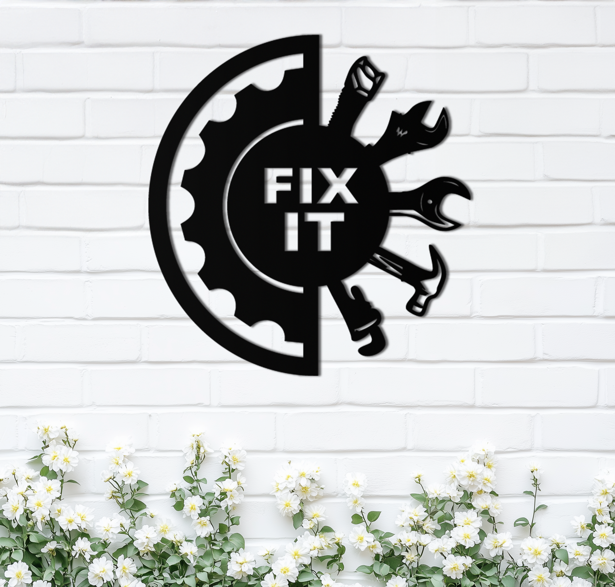Black Steel Metal Wall Art - Industrial Gear and Tool Silhouette