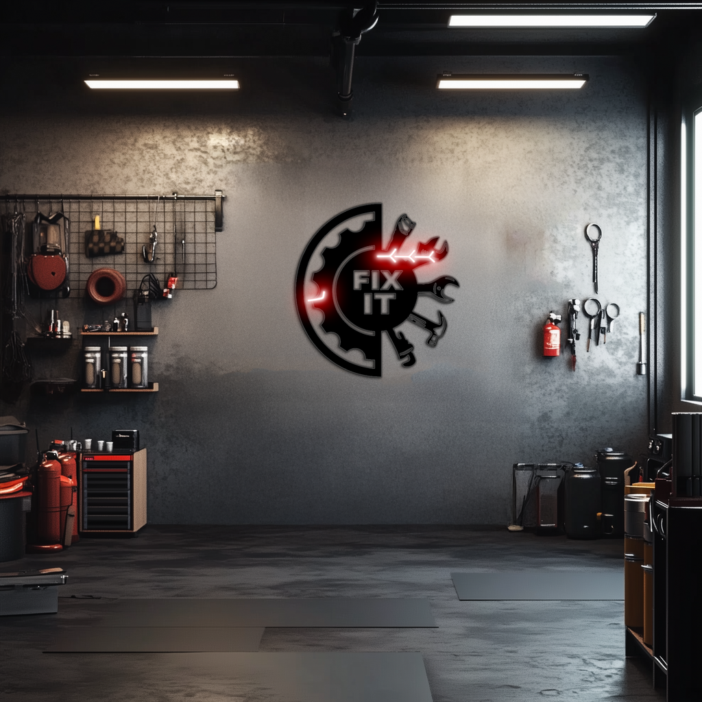 Black Steel Metal Wall Art - Industrial Gear and Tool Silhouette