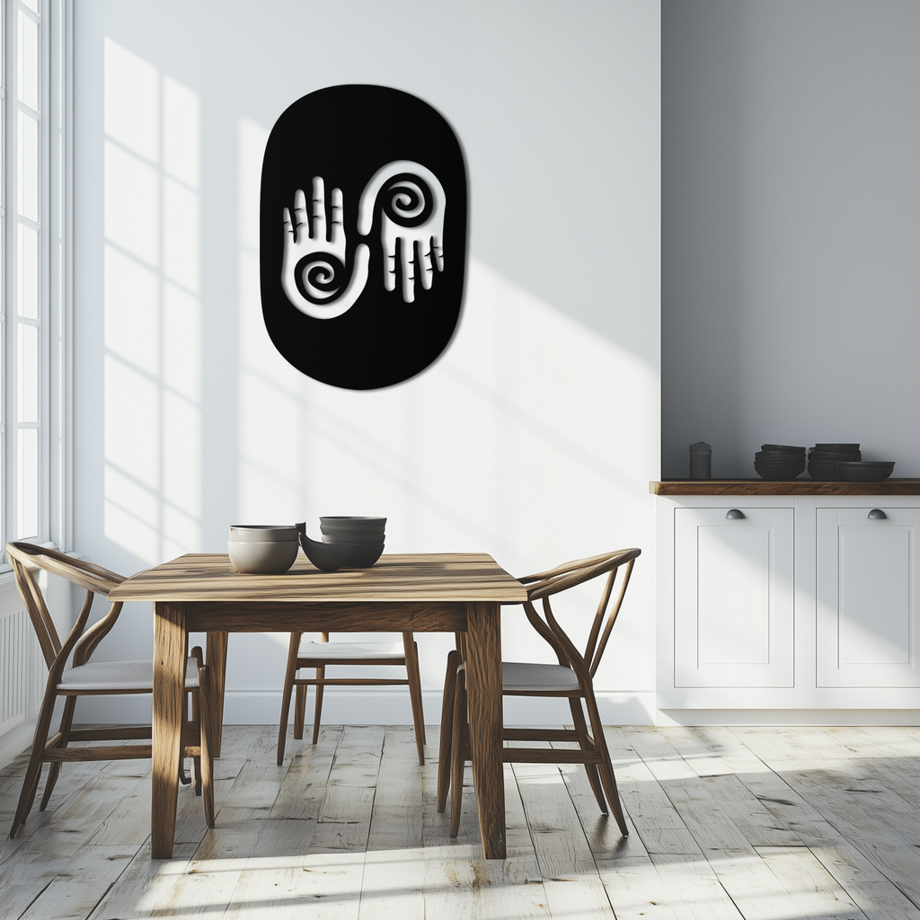 Modern Black Steel Wall Art - 3D Spiral Hands Abstract Decor