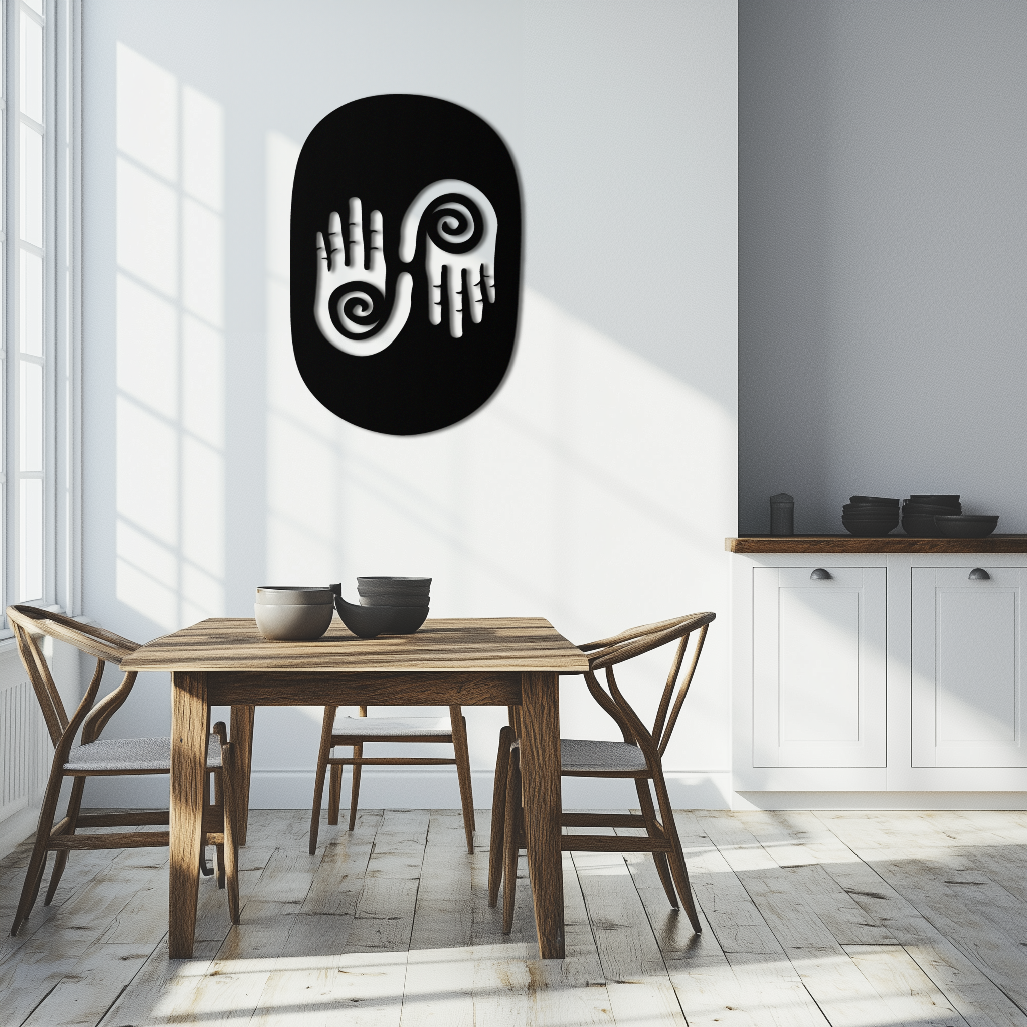 Modern Black Steel Wall Art - 3D Spiral Hands Abstract Decor