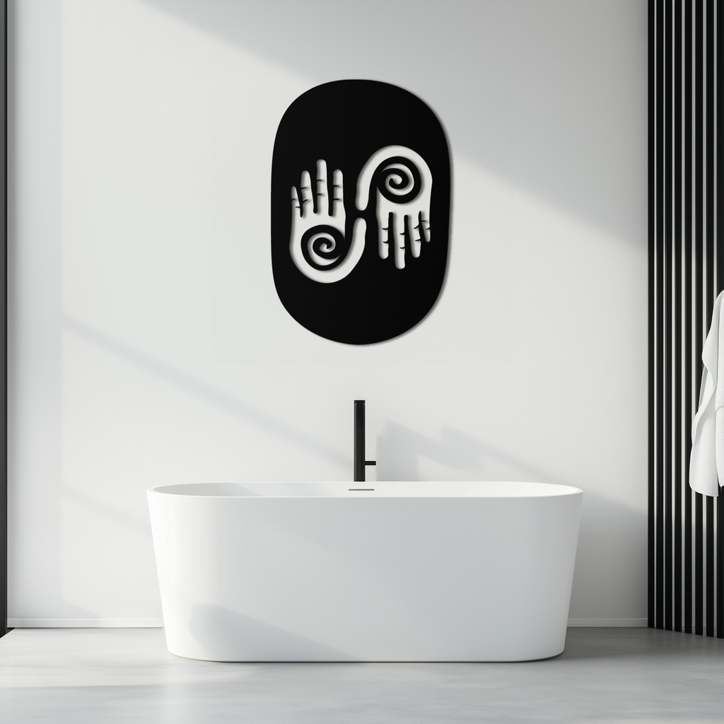 Modern Black Steel Wall Art - 3D Spiral Hands Abstract Decor