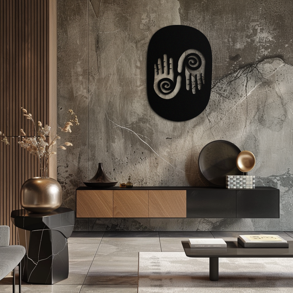 Modern Black Steel Wall Art - 3D Spiral Hands Abstract Decor