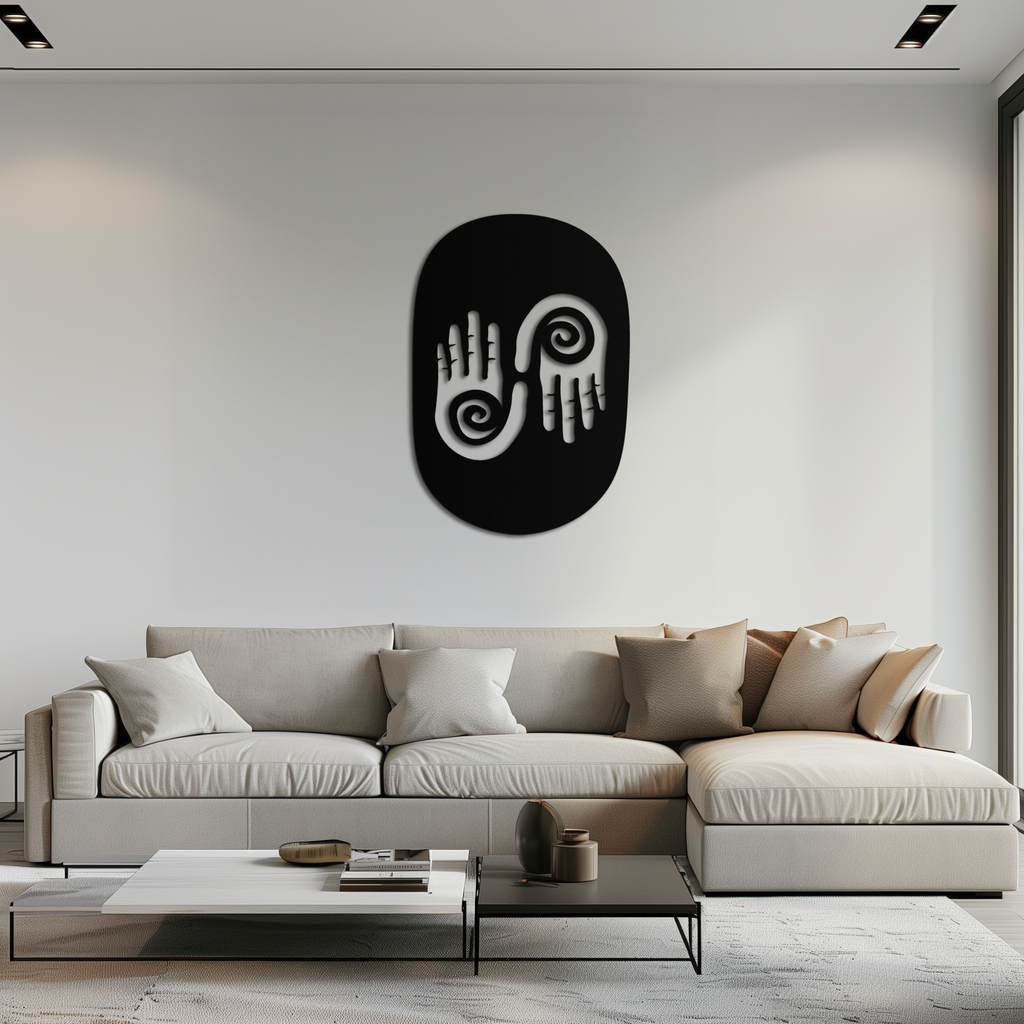 Modern Black Steel Wall Art - 3D Spiral Hands Abstract Decor