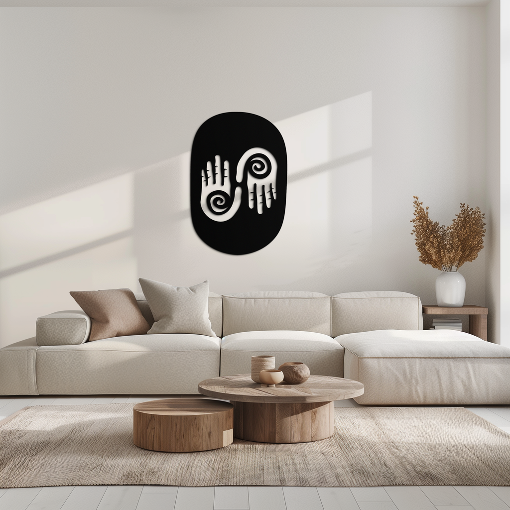 Modern Black Steel Wall Art - 3D Spiral Hands Abstract Decor