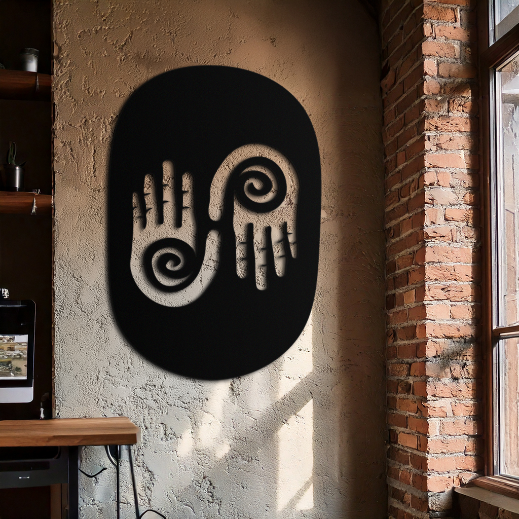 Modern Black Steel Wall Art - 3D Spiral Hands Abstract Decor