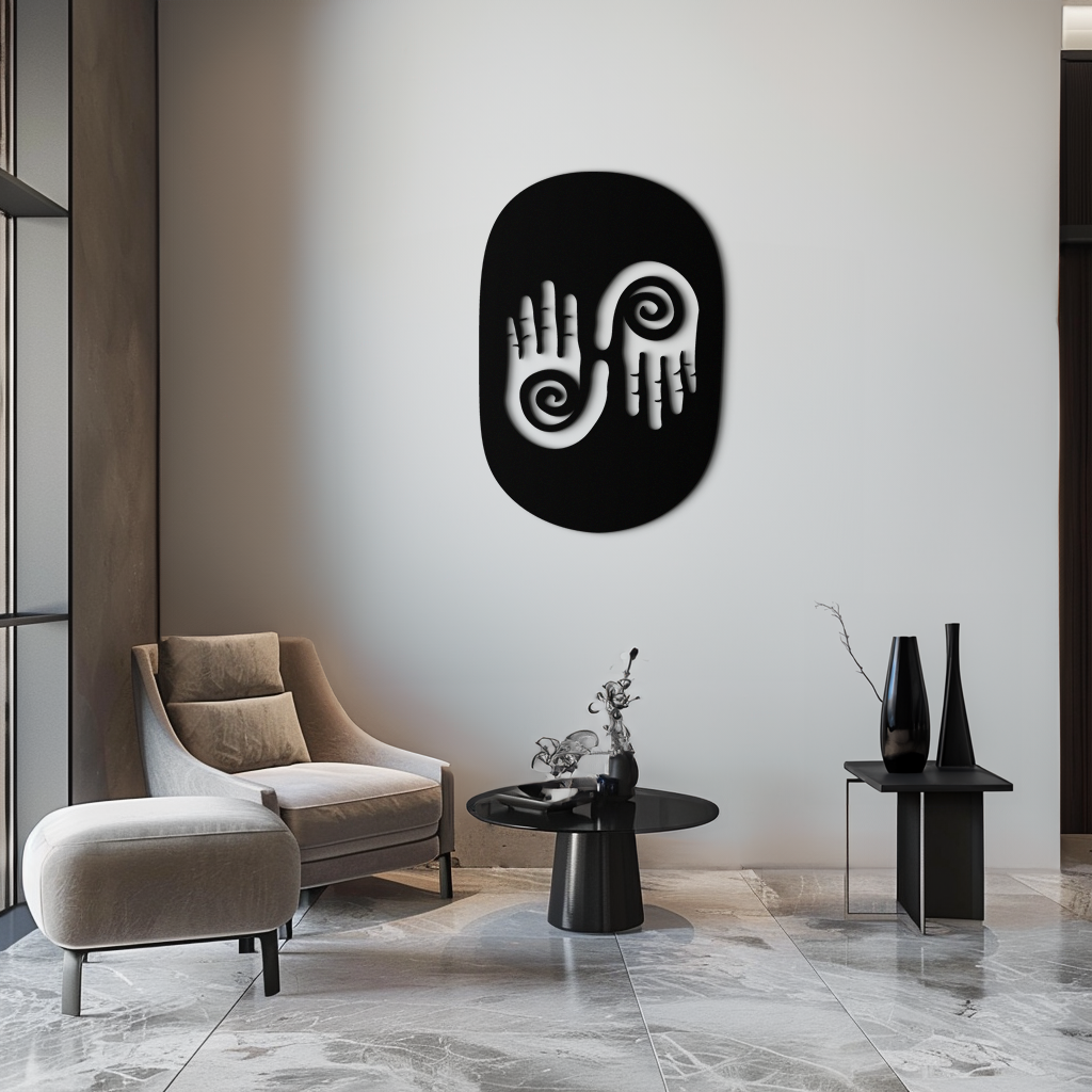 Modern Black Steel Wall Art - 3D Spiral Hands Abstract Decor
