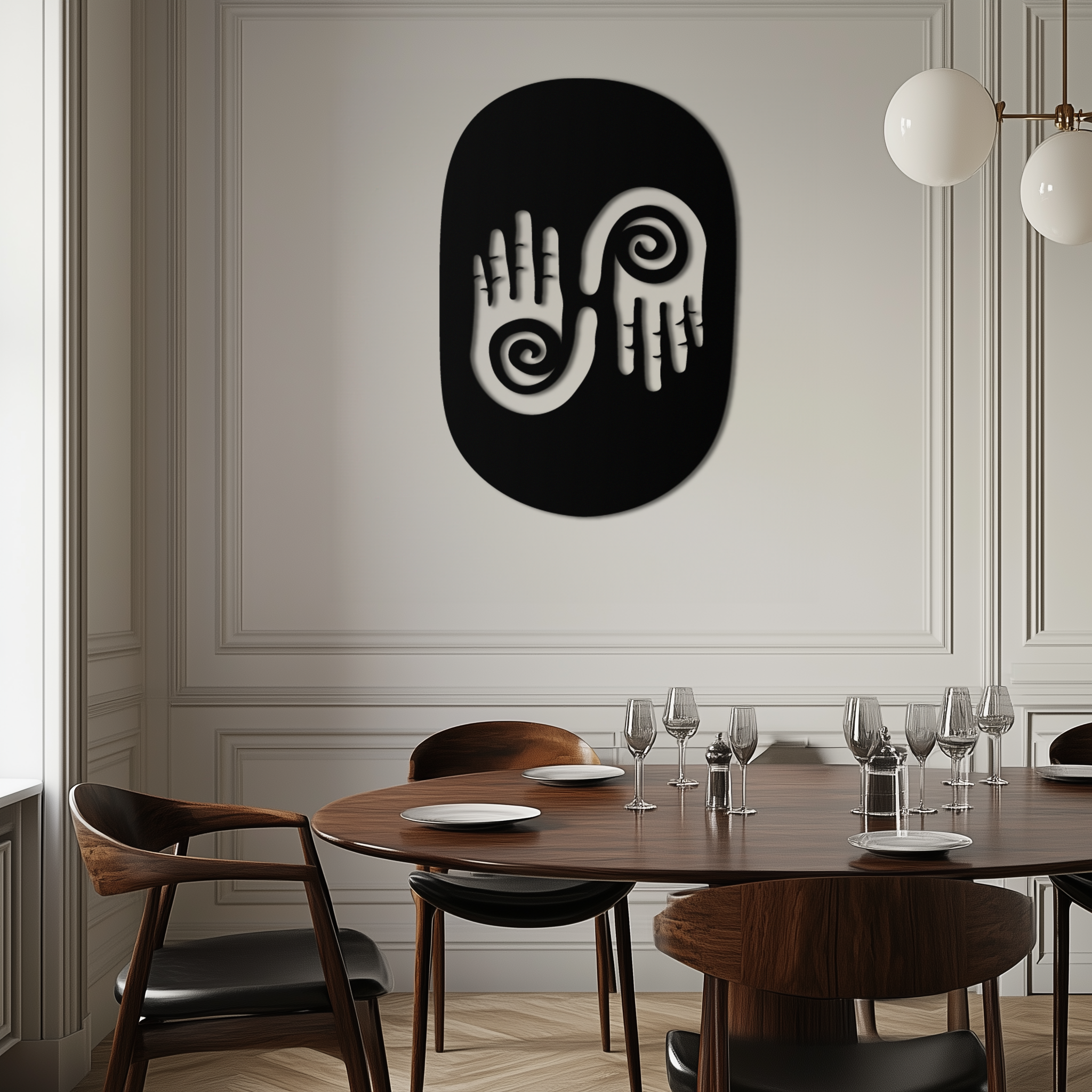 Modern Black Steel Wall Art - 3D Spiral Hands Abstract Decor