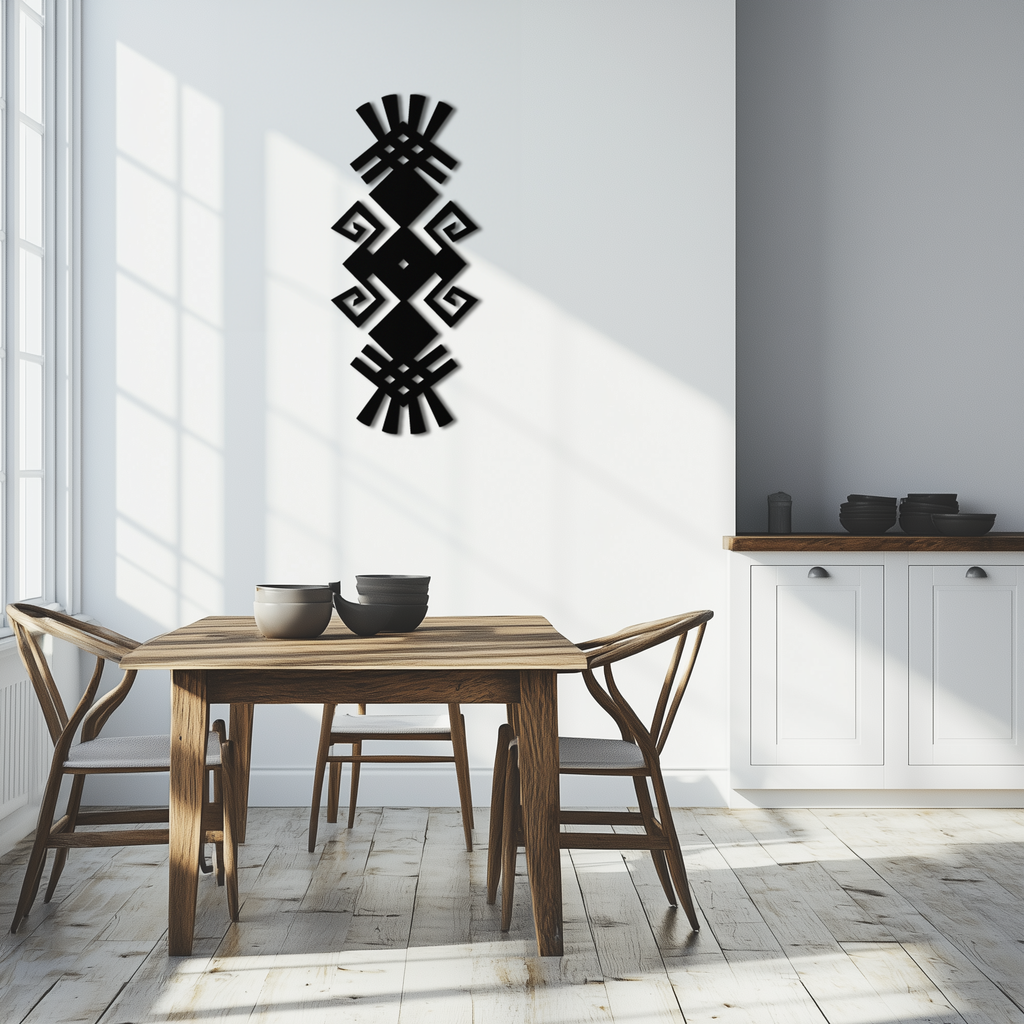 Black Steel Tribal Ethnic Metal Wall Art - Geometric Abstract Bohemian Matte Finish