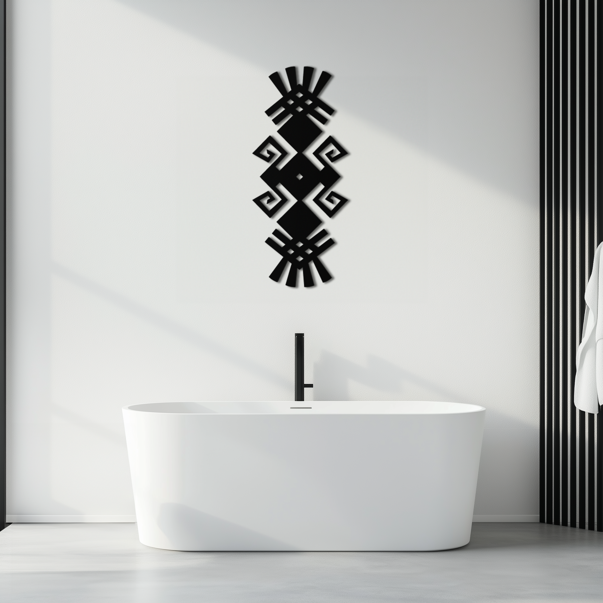 Black Steel Tribal Ethnic Metal Wall Art - Geometric Abstract Bohemian Matte Finish