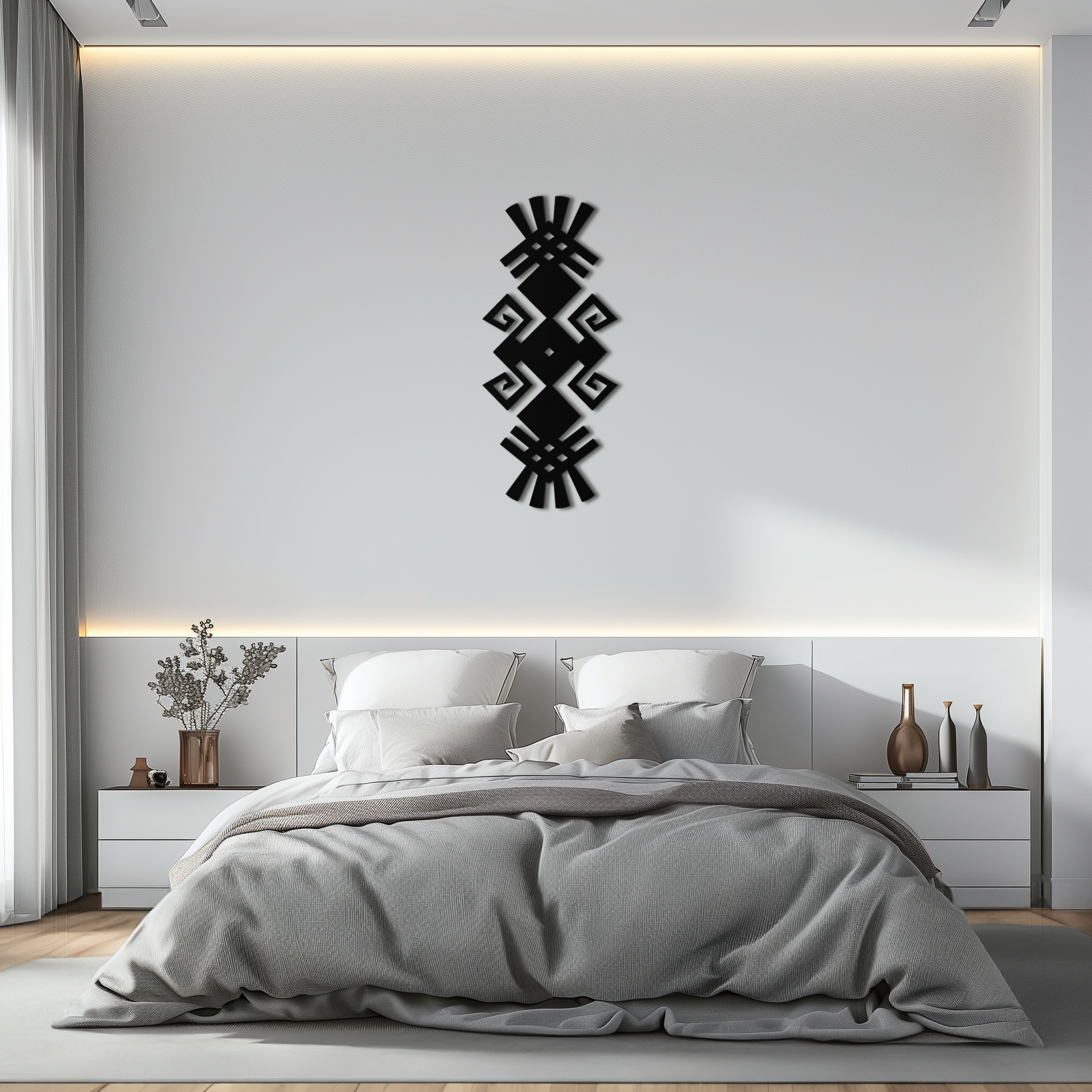 Black Steel Tribal Ethnic Metal Wall Art - Geometric Abstract Bohemian Matte Finish