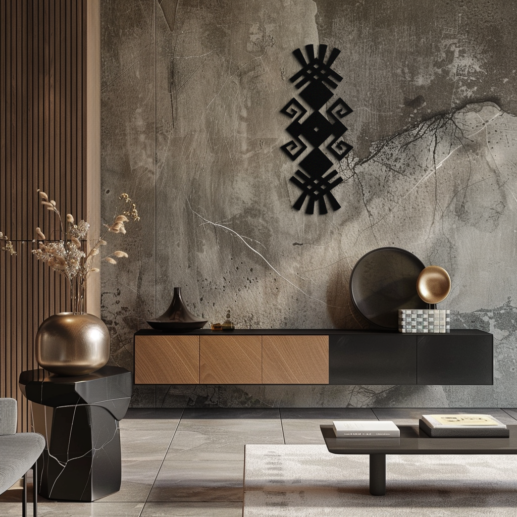 Black Steel Tribal Ethnic Metal Wall Art - Geometric Abstract Bohemian Matte Finish