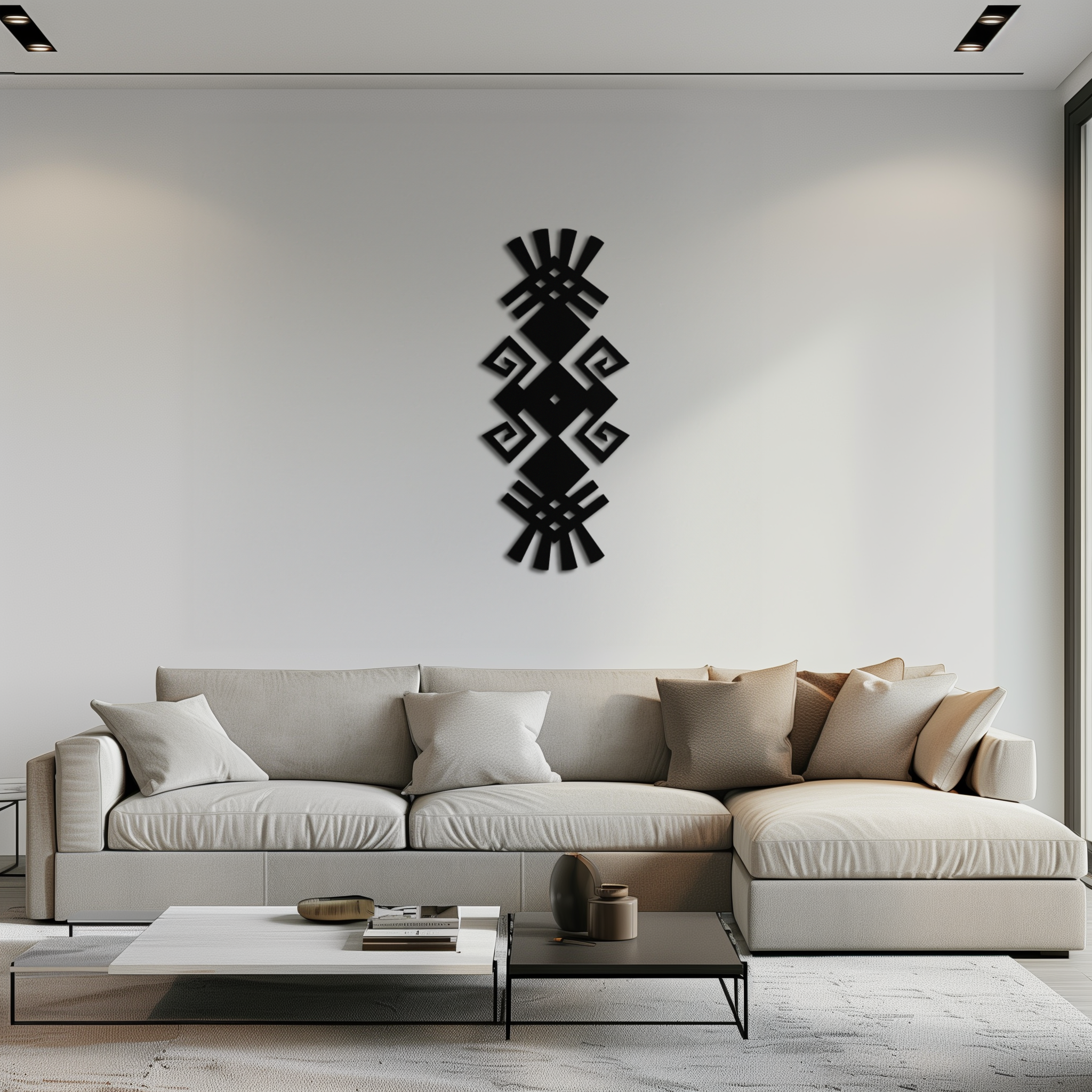 Black Steel Tribal Ethnic Metal Wall Art - Geometric Abstract Bohemian Matte Finish