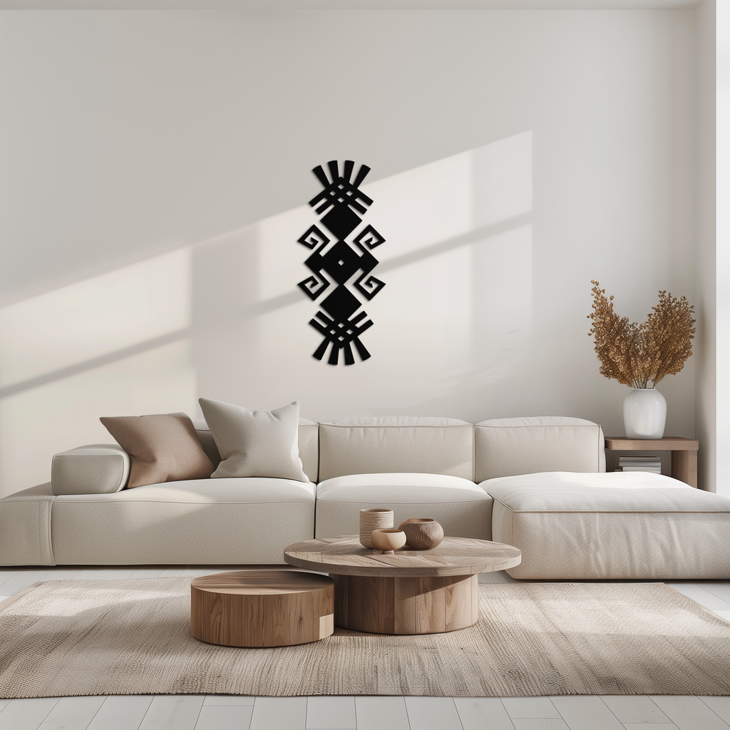 Black Steel Tribal Ethnic Metal Wall Art - Geometric Abstract Bohemian Matte Finish