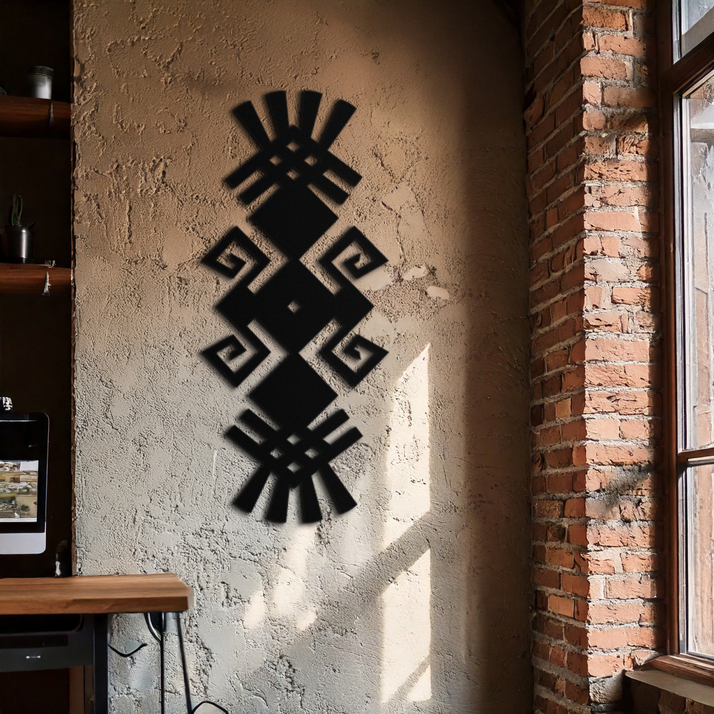 Black Steel Tribal Ethnic Metal Wall Art - Geometric Abstract Bohemian Matte Finish