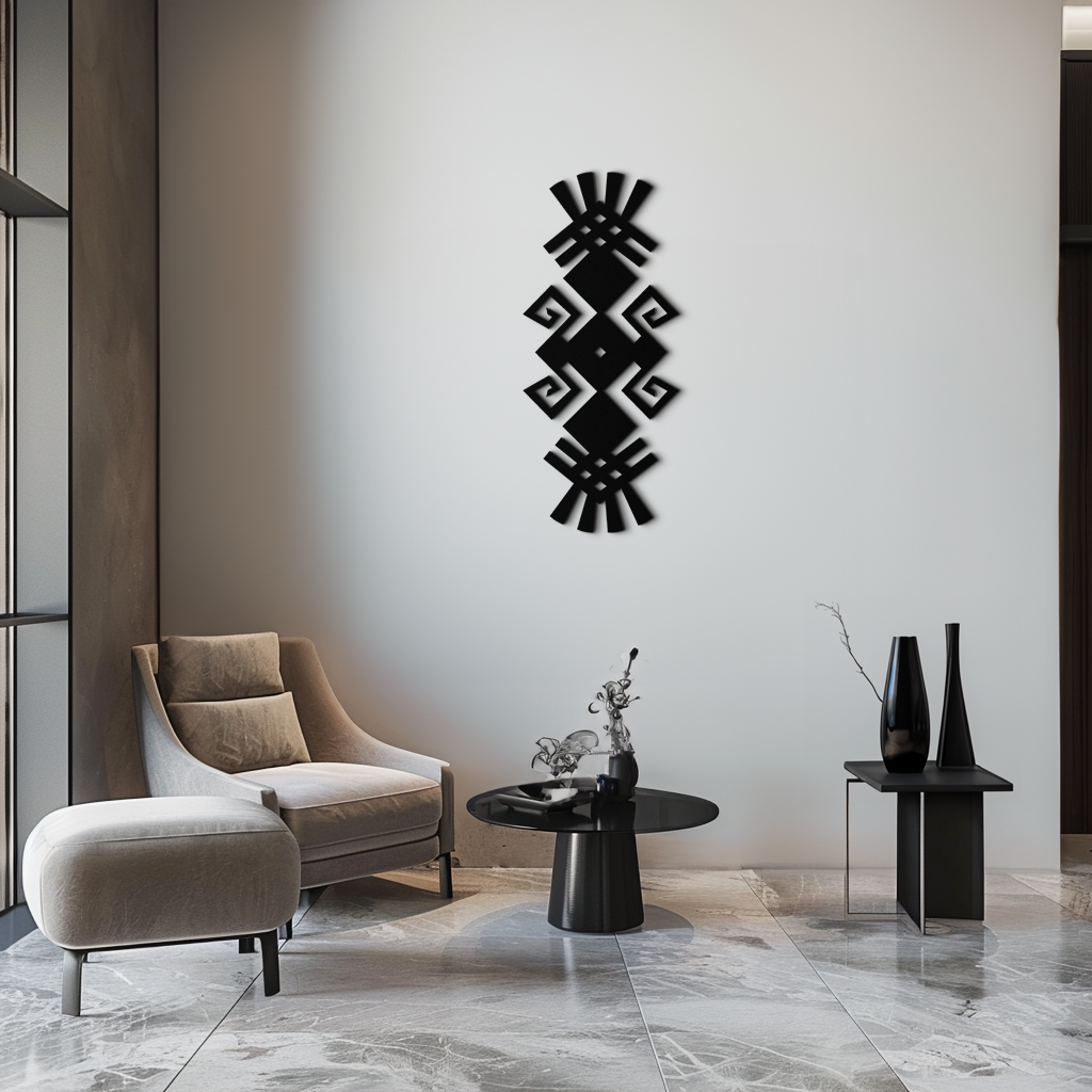 Black Steel Tribal Ethnic Metal Wall Art - Geometric Abstract Bohemian Matte Finish
