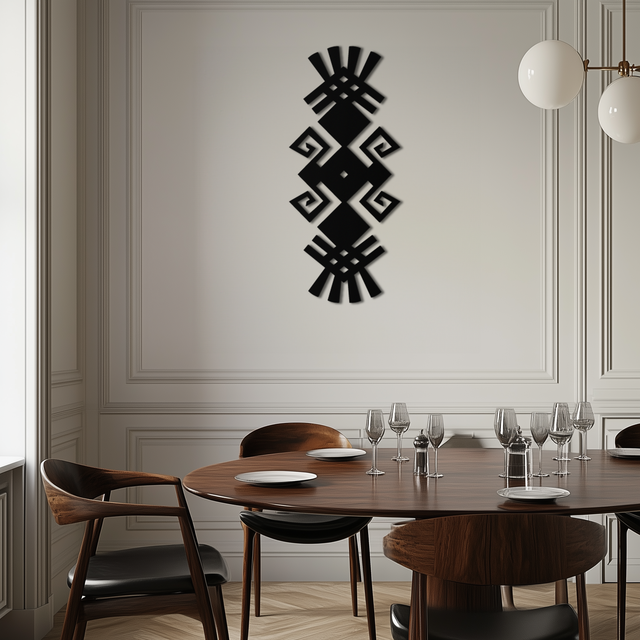 Black Steel Tribal Ethnic Metal Wall Art - Geometric Abstract Bohemian Matte Finish