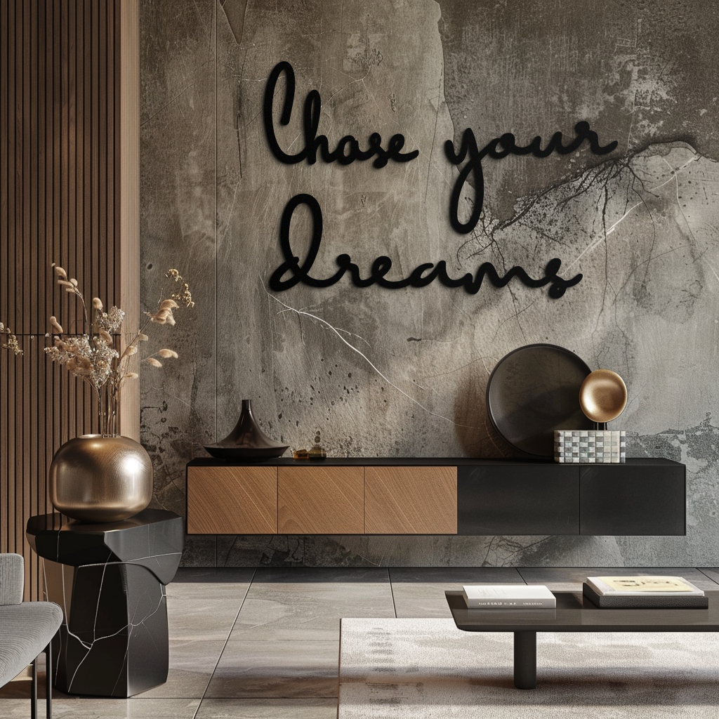 Black Matte Metal Wall Art - Chase Your Dreams Quote Sign
