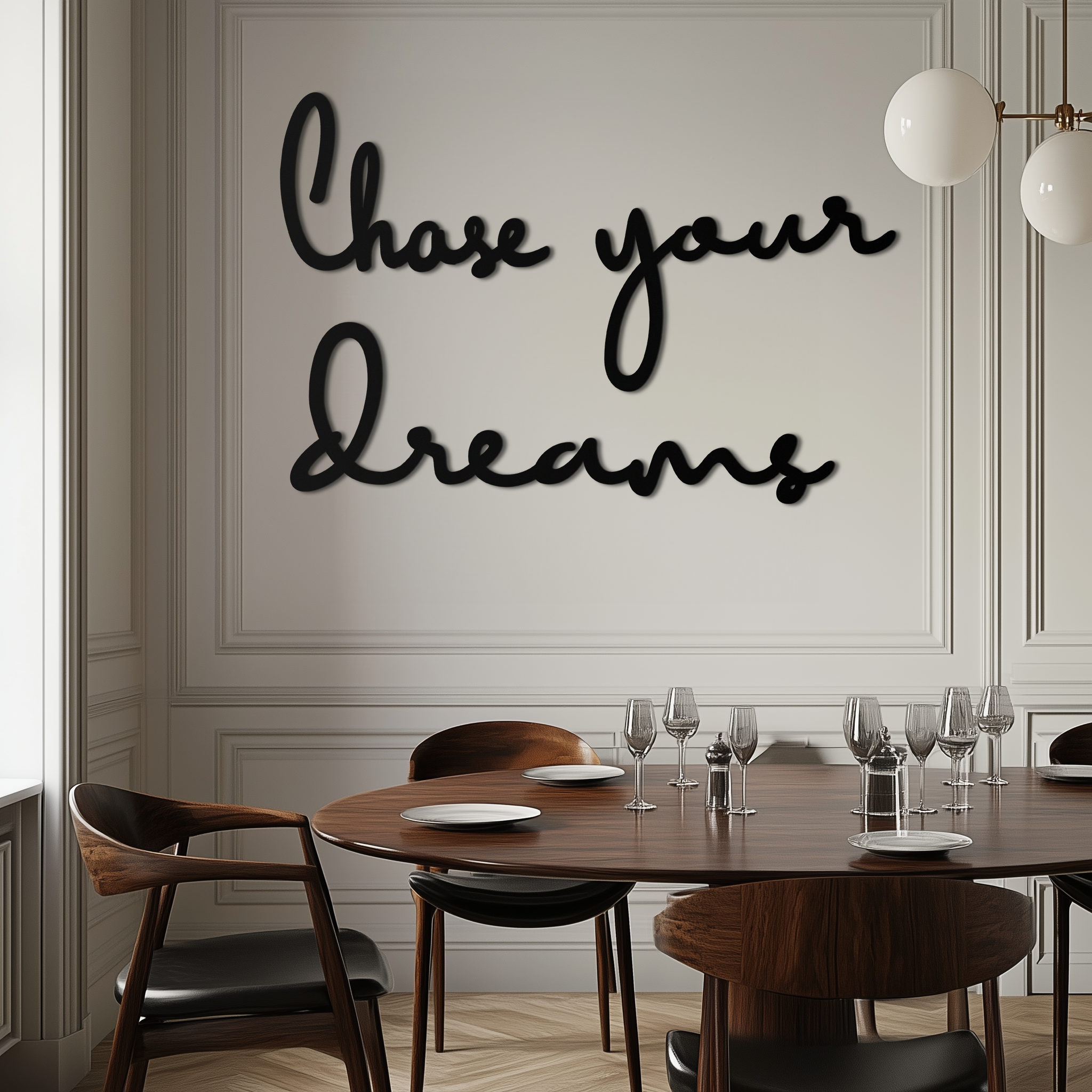 Black Matte Metal Wall Art - Chase Your Dreams Quote Sign